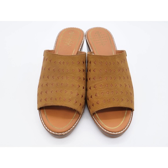 Pendleton Sandals Womens 9 Brown Leather Wedge Heel Peep Toe Slip On Shoes - Picture 8 of 12